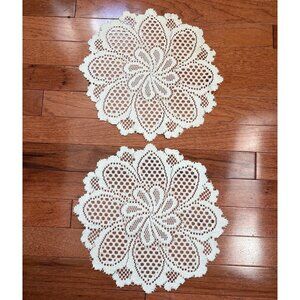 Crochet Doilies Cream 12” Round Pair Floral Lace Table Decor Vintage Handmade